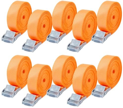 10 Stück Spanngurt,Zurrgurt,25 mm x 4 m,Spanngurte mit Klemmenschlössern,Wirtschaftlich und anwendbar,entsprechen DIN EN 12195-2,Für Fahrräder,Trolleys und Motorradkoffer(Orange)