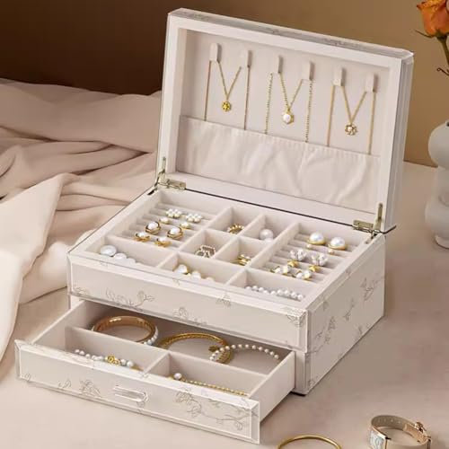 TGDGFKIAS Boîte à bijoux, Boîte de rangement de bijoux en verre haute transparence exquise, impression sur verre de haute qualité, division fine des zones, entretien doux des bijoux(Small)