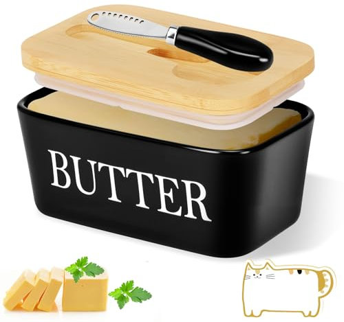 BBWELL Plato de Mantequilla,Caja de Mantequilla con Tapa y Cuchillo con Esponja Limpiadora,Recipiente Hermética para Todo Tipo de Mantequilla,16.5*10*7.5cm Recipiente de Mantequilla