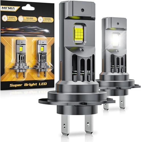 NEOVSUNY H7 Halogen Auto Lampen, 1:1 Mini-Größe Halogenlampen, 500% Helligkeit, 6000K Weiß 18000LM Scheinwerferlampe, 12V H7 Abblendlicht Halogen Glühbirne, Plug and Play, 2 Stücke