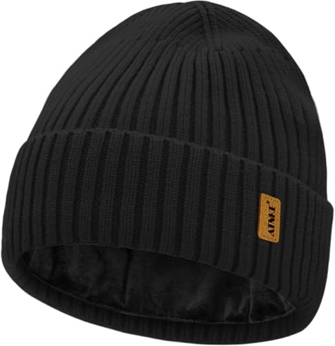 ATNKE Strick Beanie Mütze für Herren und Damen, Winter Weiche Bündchen Wollig Dehnbar Dick Warm Fleece Gefüttert Totenkopf Mütze Alltags Geschenke