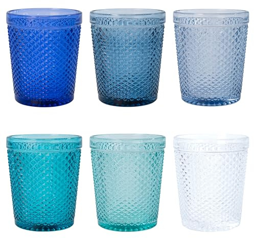 Villa d'Este Home Tivoli 1996 6er Set Wassergläser 300ml aus Glas, Oberfläche in Diamantoptik, Honey Ocean