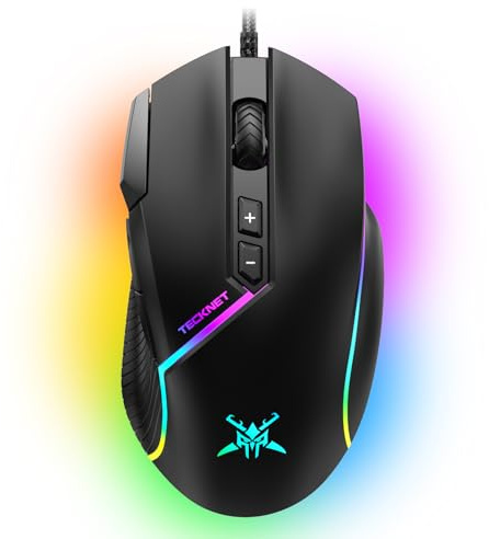 TECKNET Wired Gaming Mouse 12800 DPI 8 Buttons 13 RGB Backlit Optical Mouse