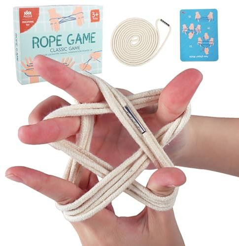 SunaOmni Cats Cradles String Elastic Finger Hand Cotton Rope String Toy with 10 Instruction Cards, Traditional Educational Cat Cradles Game for Kids & Adults Zip Strings Toy Cat Game