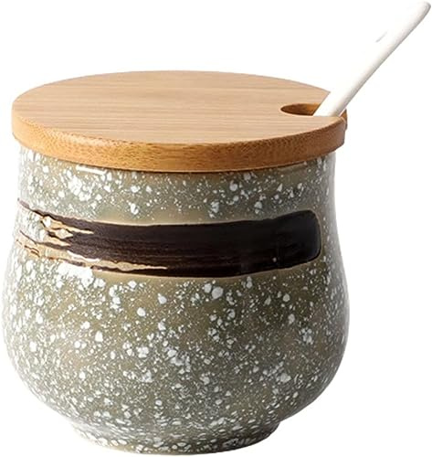 MYUYEE Sugar bowlJapanese Sugar Bowl with Lid Retro Ceramic Storage Jar200ml,E