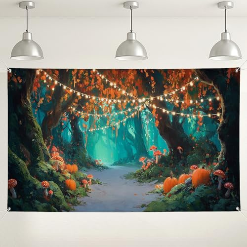 Zauberwald-Hintergrund, Herbst-Märchen-Szene, Wanddekoration, ideal für Fotografie-Events, Halloween und Thanksgiving-Themenpartys, 180 x 109 cm