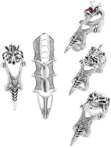 WRITWAA 5 pièces Anneaux de Doigt Crâne pour Homme Bague Articulation Punk Gothique Décorative pour Fête Halloween et