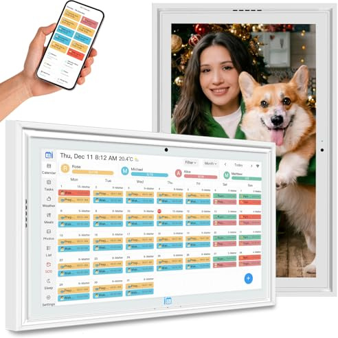 15,6 Zoll Moderner Digitaler Kalender,Aufgabenplan und Digitaler Bilderrahmen,Demenz-Uhr,Intelligenter Touchscreen-Wandkalender für Wand und Desktop,Familienplaner,Familienessensplanung–mit 2K Webcam