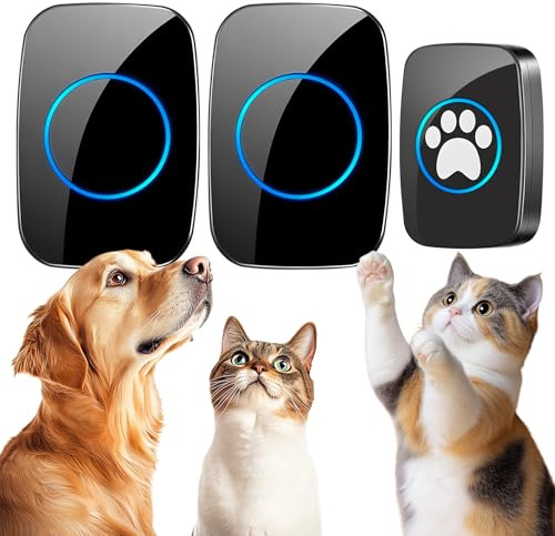 Busteelight A10 Blk Campanello per Cani (1 Campanello e 2 ricevitori) | Senza Fili 300 m – Campanello Cane con LED, 60 Melodie, Impermeabile IP65, Pulsante Touch per Addestramento e Bisogni