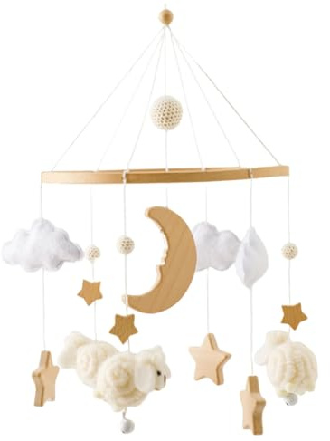 Krippen-Mobile für Babys, Krippen-Mobile für Babys, Schaf-Wolken-Sterne-Mond-Aufhänger, niedliches Cartoon-Babyspielzeug für Babyschlafzimmer, Deckenspielzeug, Dekoration f