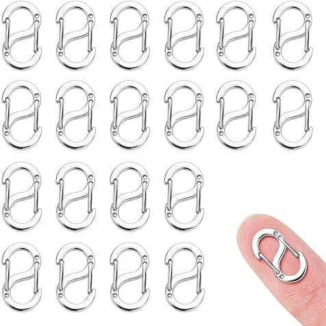 VVQWCY 20 Stück Mini Karabiner mit Doppelter Öffnung, Kettenverschluss Silber, Kleine Karabinerhaken für Armband Halsketten