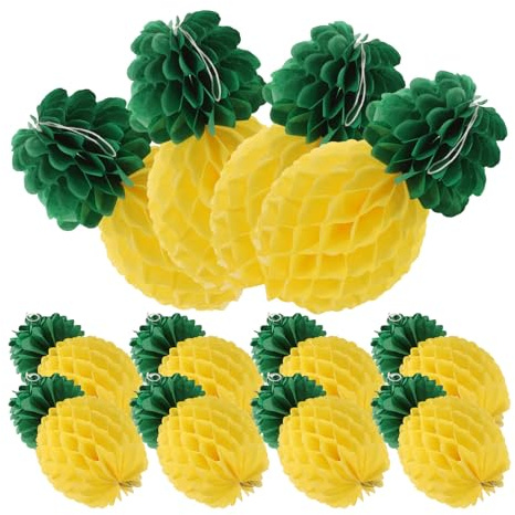 DEARMAMY 9 Stück Ananas Wabenball Party Deko aus Papier 20cm Tropische Hängedekoration für Hochzeiten Geburtstage und Hawaii Mottopartys
