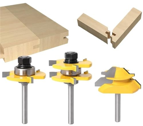 Wood Router Bit Set 1PCS/2PCS/3PCS Tongue and Groove Router Bit Tool Set 1/4'' Shank with 45° Lock Miter 6mm - Solid Steel, Anti Kickback Design(1PCS 6.35mm Shank)