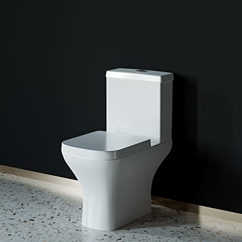 Biubiubath Close Coupled Toilet Ceramic Cistern& Pan Modern Square Bathroom Soft Close Seat