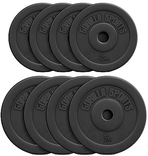 GORILLA SPORTS® Hantelscheiben - Einzeln/Set, 1,25kg, 2,5kg, 5kg, 7,5kg, 10kg, 15kg, 27,5kg, 30kg Gewichte, 30mm Bohrung, aus Kunststoff - Gewichtsscheiben, Hantelscheiben-Set, Hanteln