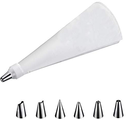 Westmark Poche à Douille, Avec Adaptateur avec 6 Douilles, 8 Pièces, Longueur : env. 27 cm, Coton Enduit/Acier Inoxydable, Steel, Blanc/Argenté, 31002260