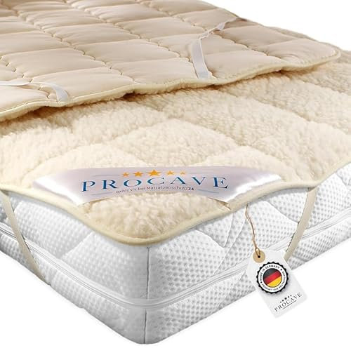 PROCAVE weiches Unterbett mit Lammflor und Schurwolle. hochwertige Matratzen-Topper. Matratzen-Schoner mit 4 Eckgummis. Matratzen-Auflage 180x210 cm