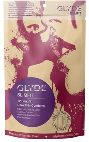 GLYDE Slimfit Snug Fit Condoms - Ultra-Thin Small Size - 12 Count, 49mm