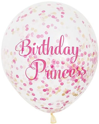 Unique Party Supplies 58145 Geburtstagsprinzessin Konfetti-Luftballons - 30 cm - Rosa - 6er-Pack