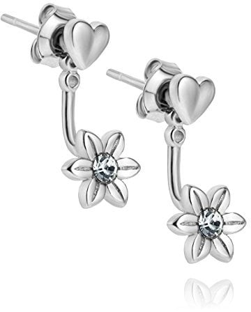 Pendientes De Mujer En Plata De Ley 925 Con Motivo De Corazón Y Flor