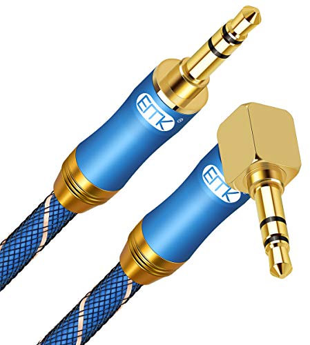 EMK Aux Kabel 3,5mm Audio Kabel Nylon Geflochtene Klinkenkabel 3,5 Für Kopfhörer, Smartphones, Lautsprecher, Heim/KFZ Stereoanlagen,Tablets (3,5mm TRS Rechtwinklig Blau, 2,4M)