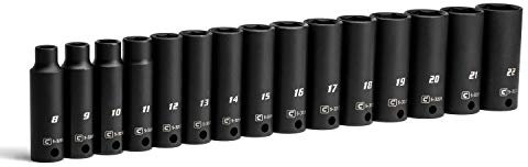 Capri Tools CP53000-15MD Lot de 15 douilles à choc profondes 3/8, de 8 à 22 mm