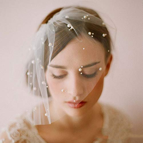 RUNNG Braut Halb Perle Schleier, Hochzeit Weiches Netz, Kurzen Schleier Brautkleid Schleier, Dinner-Party-Zubehör, Mit Kamm