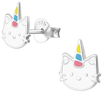 Monkimau Mädchen Ohrringe Einhorn Katze Ohrstecker aus 925 Sterling Silver Silber