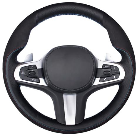 Mewant Couvre-volant en cuir véritable et daim noir pour BMW M Sport / Série 3 G20 / 2 F44 / 4 G22 (coupé) G23 (Cabriolet) / G26 (Gran Coupé) / 5 G30 / X3 / X5