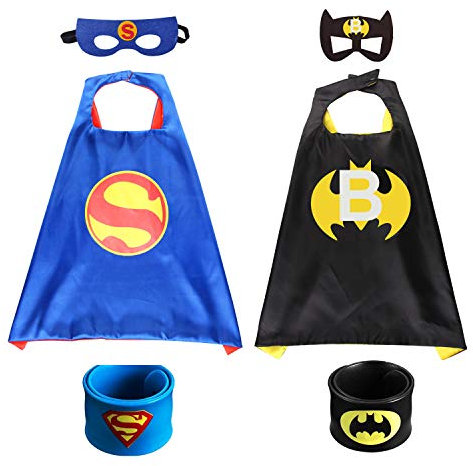 2Pcs Capa de Superhéroe para Niños-2 Capa y 2 Máscaras 2 Pulsera de silicona,Halloween Ideas Kit de Valor de Cosplay de Diseño de Fiesta de Cumpleaños de Navidad,Juguetes para Niños y Niñas Capes