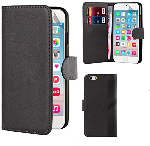 RASH Case for Apple iPhone 7, iPhone 8, iPhone SE 2020 Wallet Flip Case - Leather Premium Folio Phone Cover [Cash & Card Slots] [Magnetic Closure] Wireless Charging Compatible Real Leather Black