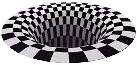 Youning Illusion Teppich, Swirl Illusion Teppich, Stereo Vision, runder Teppich, 3D Space Round Carpet, Schwarz und Weiß, Vortex Optische,für Wohnzimmer Esszimmer Schlafzimmer Küche (100 * 100cm)