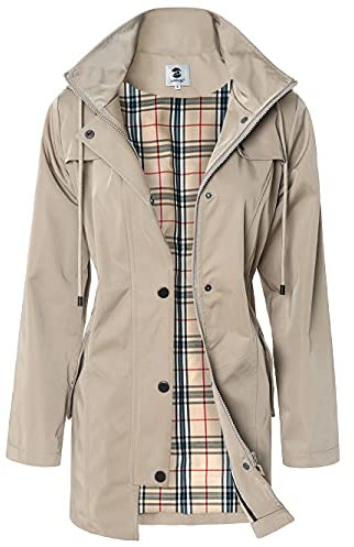 SaphiRose PONCHO Veste de Pluie Longue pour Femme Manteau à Capuche Coupe-Vent Imperméable d'Extérieur Kaki M