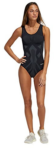 adidas Damen-Badeanzug, Nylon, Schwarz, Schwarz / Dgh Solid Grey, M