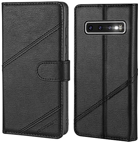 KRAFTCARE Upgraded S10 Handyhülle für Samsung Galaxy S10 Hülle [Kartenfach] [Standfunktion] Flip Case Leder Stoßfeste Schutzhülle Bookcase für Samsung S10 Klapphülle, Schwarz