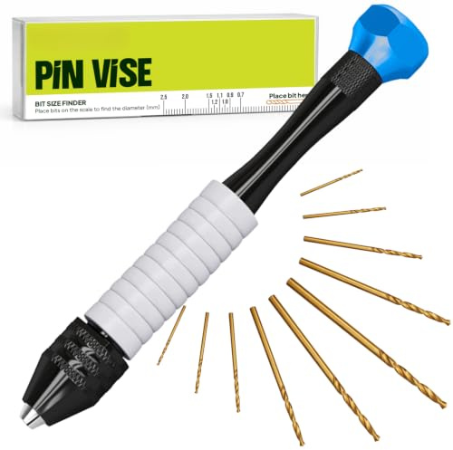 Craft911 Manual Craft Drill Sharp HSS Micro Mini Twist Drill Bits Set, Pin Vise Hand Drill for Jewelry Making; Small Hand Drill for Resin, Rotary Tools for Wood, Jewelry, Plastic, Miniature - Blue