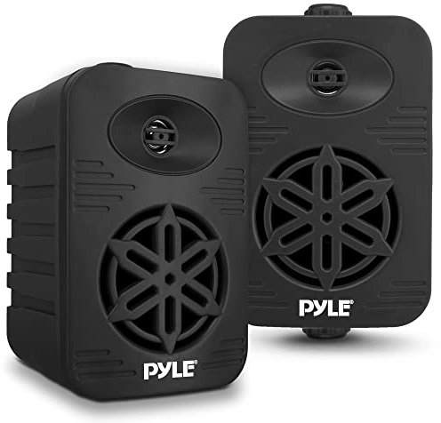 Pyle Innen- und Außenlautsprecher-Set – 300 Watt, 2 wasserdichte 4” 2-Wege Full-Range-Lautsprecher mit 1/2” Hochflexiblem Polymer-Hochtöner – für Zuhause, Boot, Marine, Terrasse, Patio, Pool