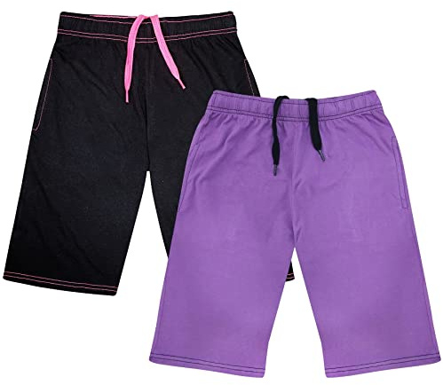 A2Z 4 Kids Girls 100% Cotton Shorts Comfort Stretch Pants - Shorts S08 B/Lilac 2Pack 7-8