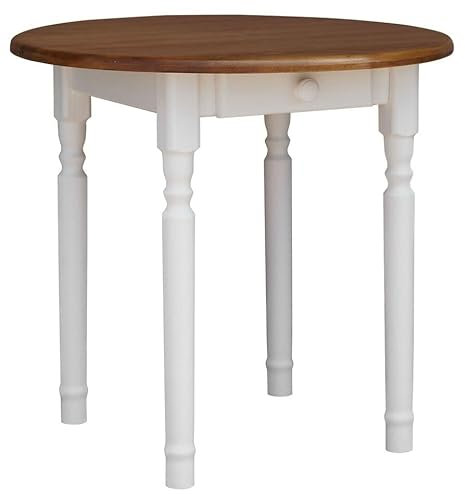 k koma NEU Runder Kiefer Tisch Esstisch Holz Küchentisch weiß Schublade Landhausstil Eiche (80 cm)