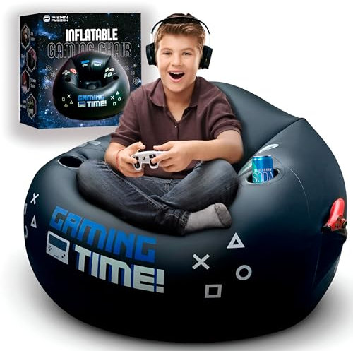 FranFusion Chaise de jeu gonflable pour enfants et adolescents avec porte-gobelet et poche latérale – Chaises de jeu vidéo, décoration parfaite de chambre, meubles de jeu gonflables, noir