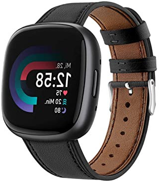 Leder Armbänd Kompatibel mit Fitbit Versa 4/Sense 2 Armband Für Damen Herren Echte Ersatzband mit Uhrenarmband Für Fitbit Versa 4/Sense 2 (Schwarz)