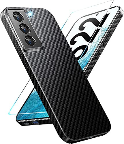 Kompatibel mit Samsung S22 Hülle mit S22 Schutzfolie Ultra dünn Carbon PC Handyhülle für Samsung S22 Stoßfest 360 Grad Schutzhülle für Samsung Galaxy S22 Slim Case Cover 5G/6.1