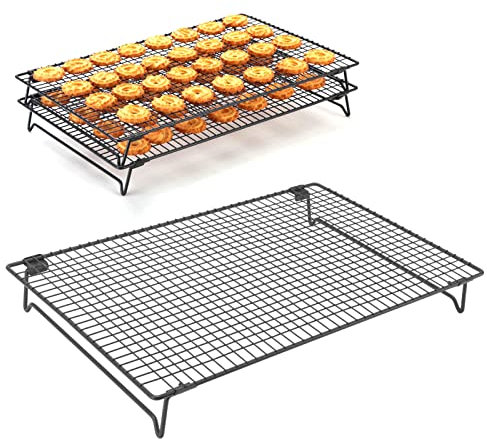 Rejilla Rectangular para repostería, Refrigeración Apilable Rejilla Antiadherente Para Hornear, Bandeja Para Parrilla Para Galletas, Pizza, Pan, Pasteles, Asar, Asar Y Secar(Negro)