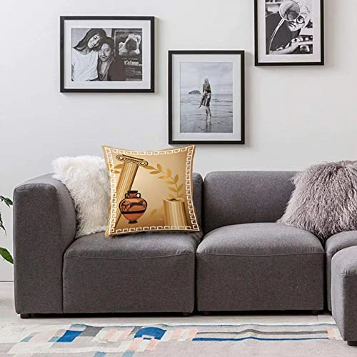 Kopfkissenbezug Home Dekoration,Toga-Party, altgriechische Säulenvase Olivenzweig Hellenic Heritage Icons, hellbraunes Zimtweiß,Pillowcase Super Weich Sofakissen für Wohnzimmer Sofa Bed,45x45cm