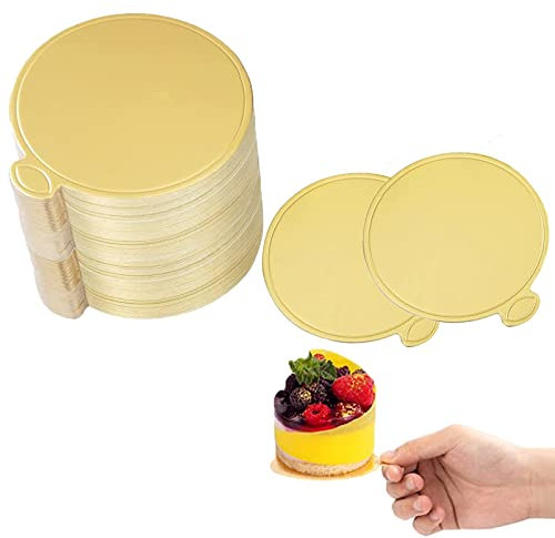 SVUPUE Cake Boards, 100 Pcs Mini Round Cake Boards, 8cm Cake Base, For Cakes, Desserts, Snacks, Gold