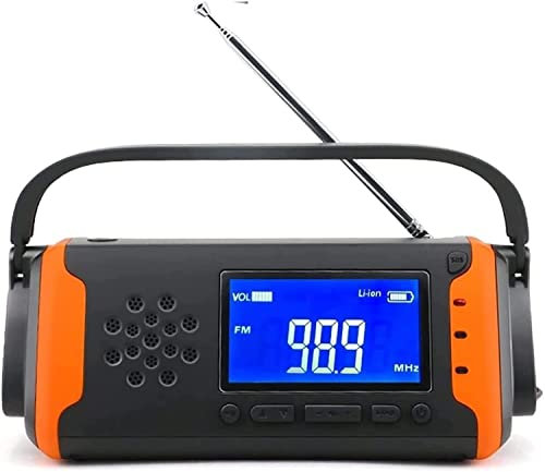 LIIAV Radio de cigüeñal de emergencia, manivela de manivela de 4000 mAh-solar portátil AM/FM/NOAA Radio meteorológica con linterna 1W, cargador de teléfonos celulares, llamada de socorro for casa y em