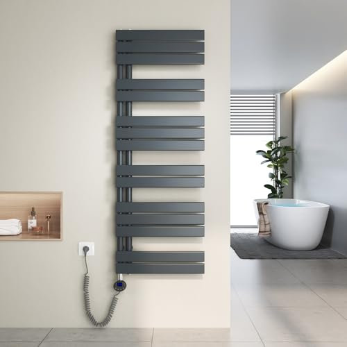 Heilmetz Toallero electrico baño 1385x500mm 800W, radiador toallero electrico con termostato Elemento Calefactor y función de Temporizador（Antracita）