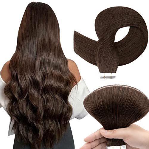 TESS Tape Extensions Echthaar Braun 40 Stück 60 cm Haarverlängerungen Remy Human Hair Lang 100 g Tape in Extensions Echthaar (#04-Mittelbraun 40er Pack)