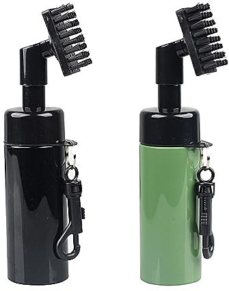 FUZVOL 2 Pack Golf Club Brush Groove Cleaner with Built in Water Spray and Hook,Golf Groove Cleaning Brush for Golf Ball Club Wet Scrub,Golf Ball Cleaner with Extrusion Water Bottle Black & Green