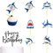 Guoguonb Shark Tortendekorationen 1 Groß Happy Birthday Cake Topper und 24 Stück Hai Kuchen Topper für Kinder Jungen Party Geburtstag Deko Muffin Backen Kuchenaufsätze